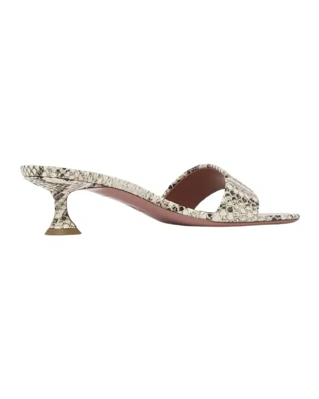 Amina Muaddi 45mm Andreea Snake-Printed Leather Slide Sandals