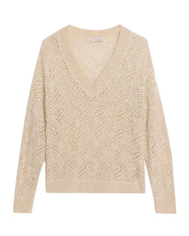 Brunello Cucinelli Sequined Open-Knit Sweater