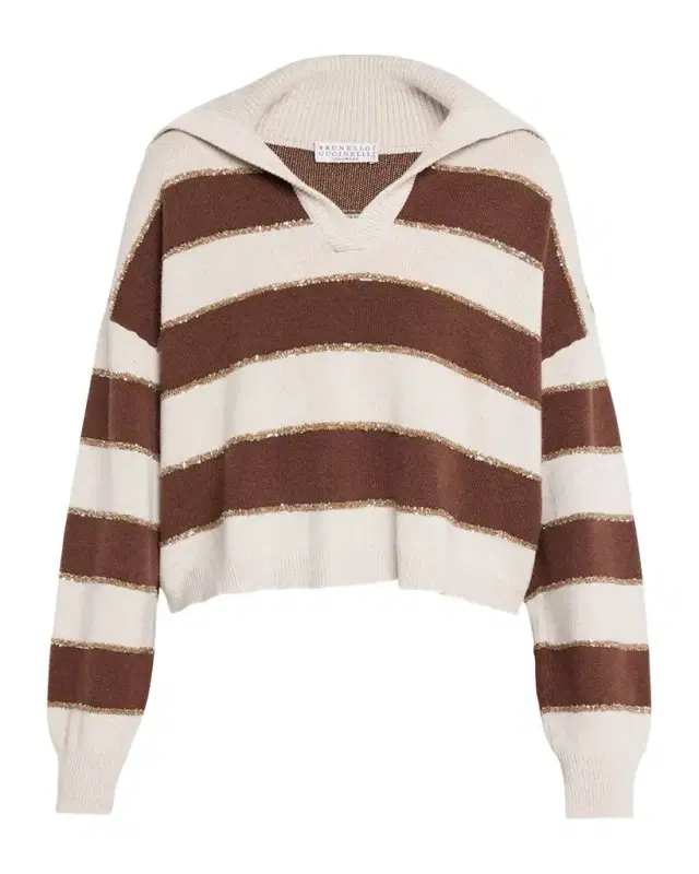 Brunello Cucinelli Paillette Striped Cashmere Sailor Sweater