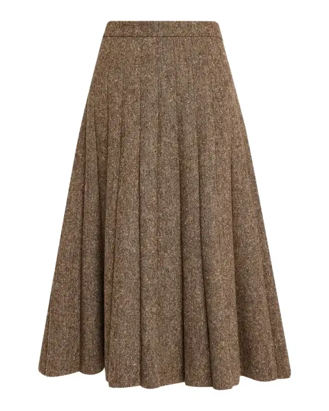 Brunello Cucinelli Donegal Wool Tweed Pleated Midi Skirt