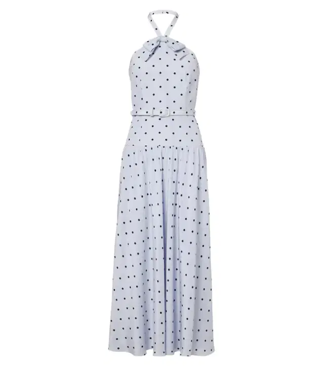 Alessandra Rich Belted polka-dot halterneck silk midi dress