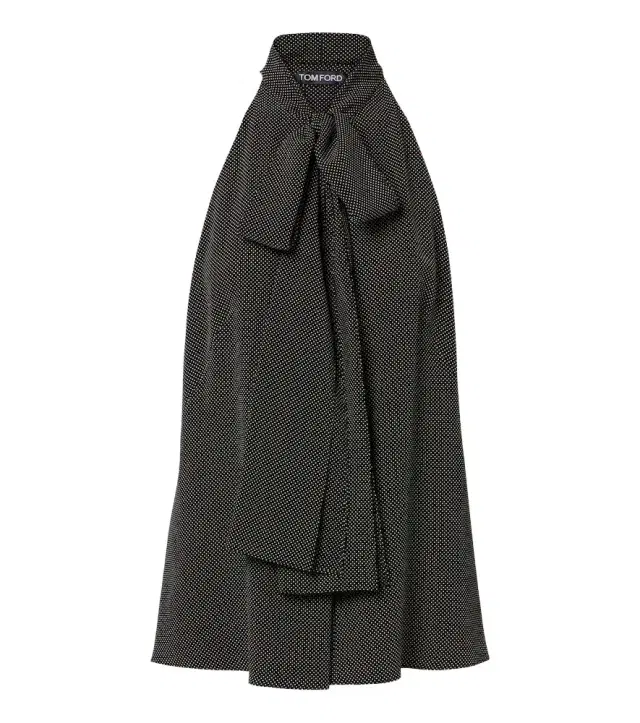 Tom Ford Polka-dot tie-neck silk crêpe de chine top