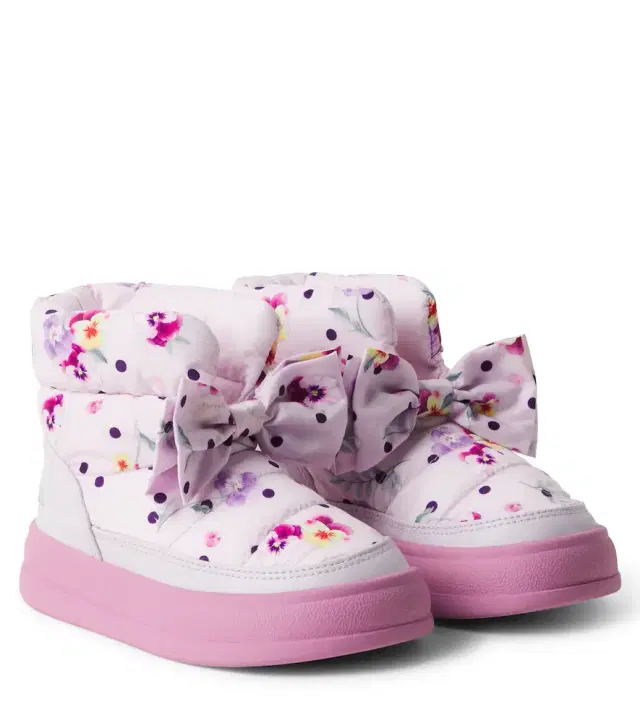 Monnalisa Bow-detail floral snow boots