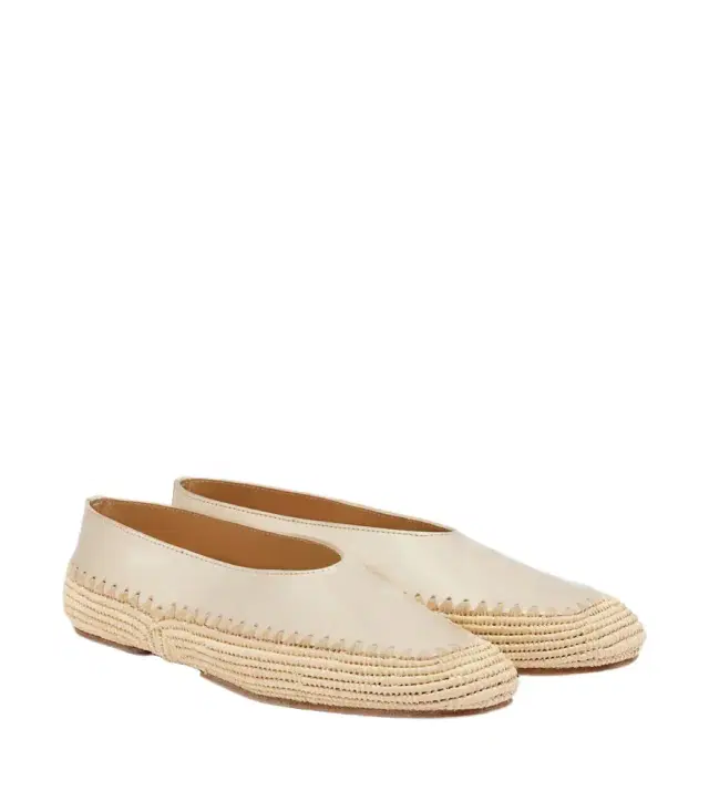 Gabriela Hearst Strength raffia-trimmed metallic leather flats