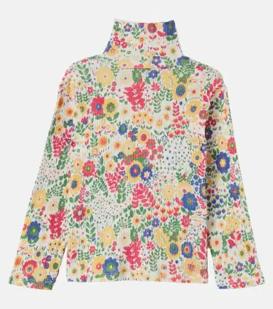Stella McCartney Kids Floral ribbed-knit cotton turtleneck top | Thumbnail 3