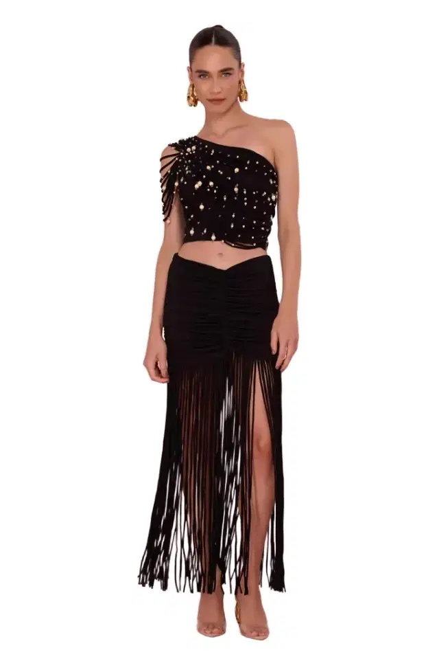 PatBo LYRIA JERSEY FRINGE MAXI SKIRT