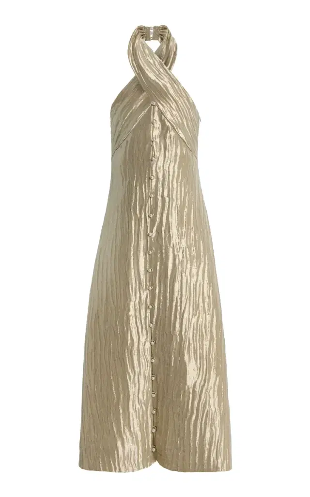 Rosie Assoulin Exclusive Twisted Lamé Maxi Halter Dress