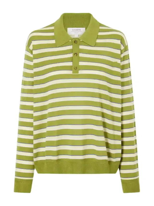 La Ligne Ben Striped Silk, Wool And Cashmere-blend Polo Sweater