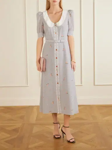 Alessandra Rich Belted Floral-print Lace-trimmed Silk-crepe De Chine Midi Dress | Thumbnail 2