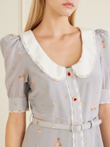Alessandra Rich Belted Floral-print Lace-trimmed Silk-crepe De Chine Midi Dress | Thumbnail 4