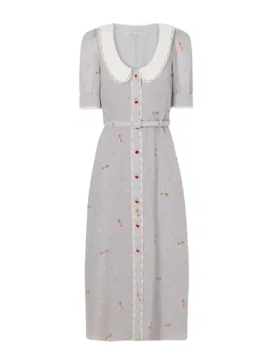 Alessandra Rich Belted Floral-print Lace-trimmed Silk-crepe De Chine Midi Dress | Thumbnail 1