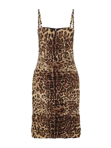 Dolce & Gabbana Leopard-print Ruched Silk-blend Mini Dress | Thumbnail 1