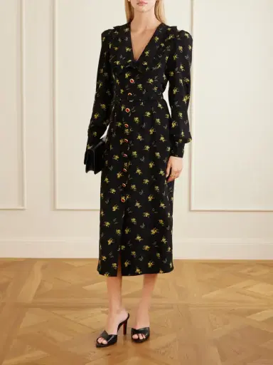 Alessandra Rich Belted Ruffled Floral-print Silk-crepe Midi Dress | Thumbnail 2