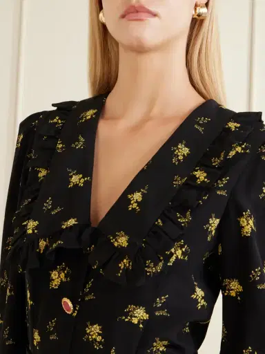 Alessandra Rich Belted Ruffled Floral-print Silk-crepe Midi Dress | Thumbnail 4
