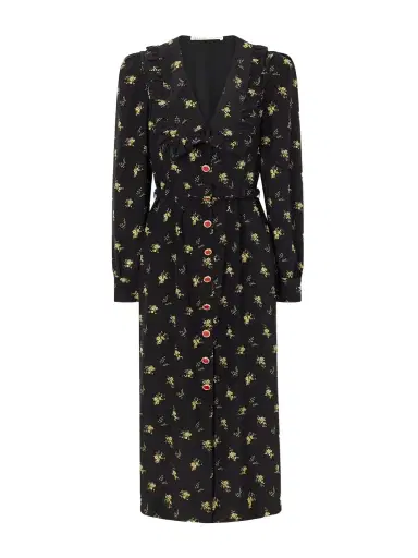 Alessandra Rich Belted Ruffled Floral-print Silk-crepe Midi Dress | Thumbnail 1