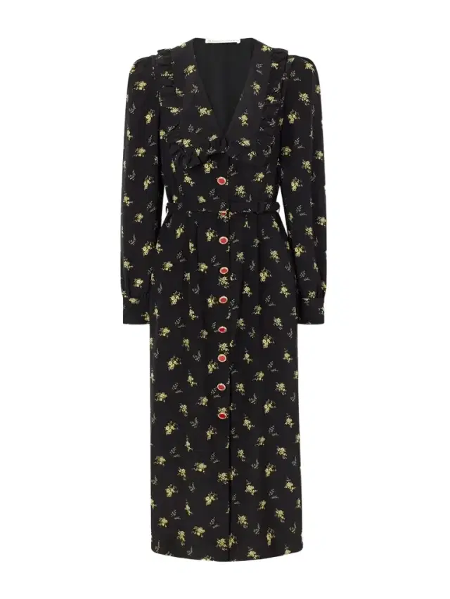 Alessandra Rich Belted Ruffled Floral-print Silk-crepe Midi Dress