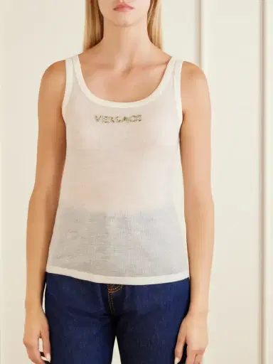 Versace Crystal And Bead-embellished Logo-embroidered Wool Tank | Thumbnail 3