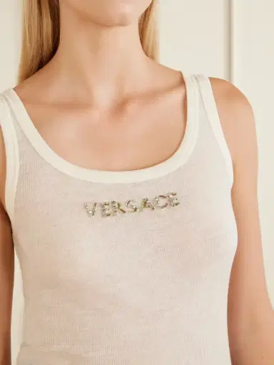 Versace Crystal And Bead-embellished Logo-embroidered Wool Tank | Thumbnail 5