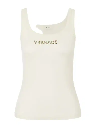 Versace Crystal And Bead-embellished Logo-embroidered Wool Tank | Thumbnail 1