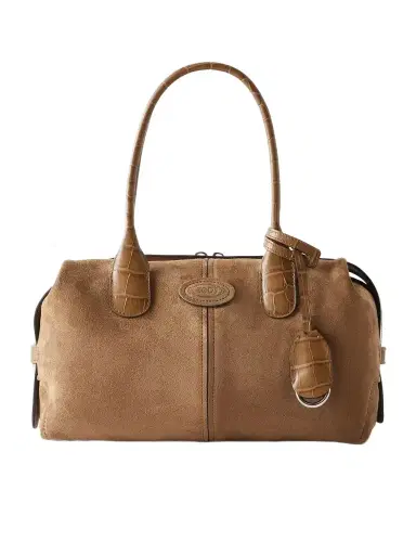Tod's Bauletto Leather-trimmed Suede Shoulder Bag | Thumbnail 1 Tod's Bauletto Leather-trimmed Suede Shoulder Bag | Thumbnail 1