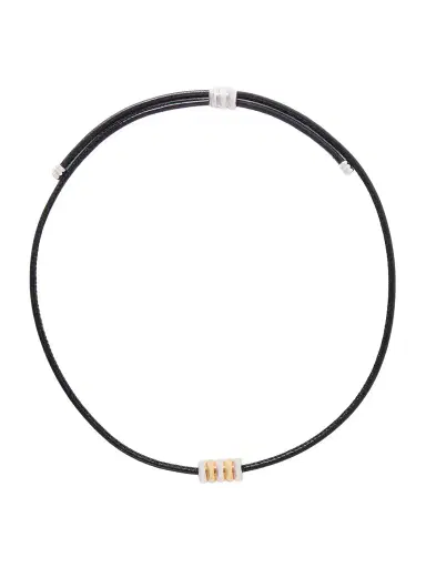 Déhanche Hollyhock Beaded Gold And Silver-toned Leather Necklace | Thumbnail 1 Déhanche Hollyhock Beaded Gold And Silver-toned Leather Necklace | Thumbnail 1