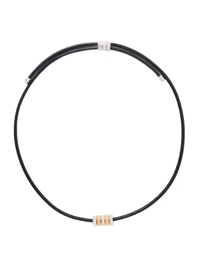 Déhanche Hollyhock Beaded Gold And Silver-toned Leather Necklace