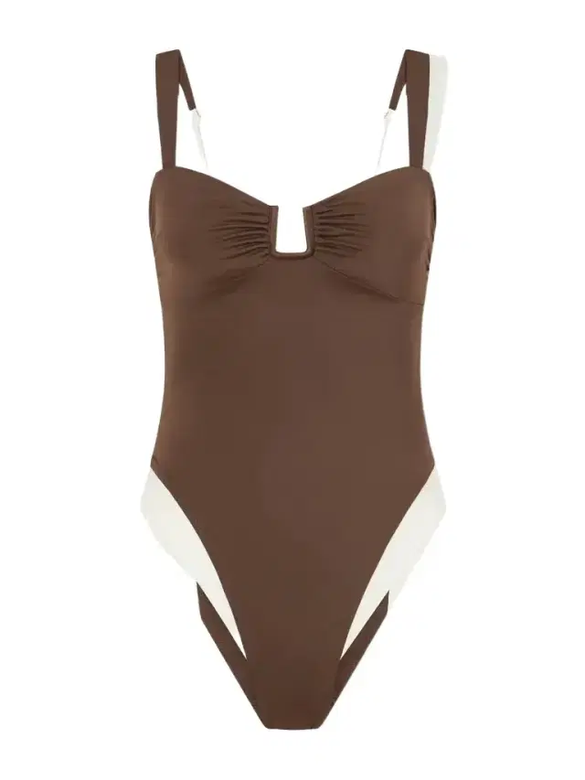 Away That Day Cannes Two-tone Gathered Recycled Stretch Swimsuit
