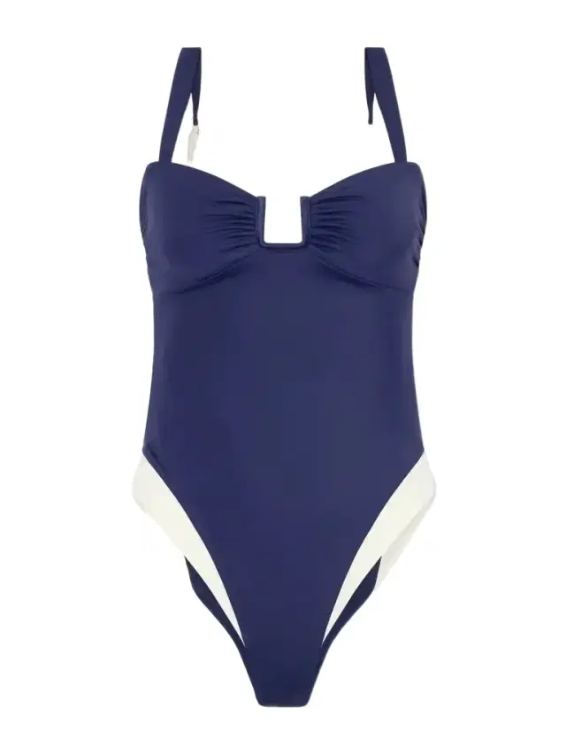 Away That Day Cannes Two-tone Gathered Recycled Stretch Swimsuit
