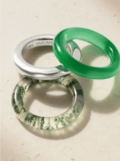 By Pariah Stone Trilogy Set Of Three Sterling Silver, Agate And Aventurine Rings | Thumbnail 3