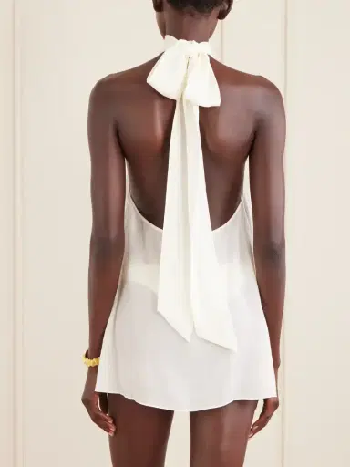 Away That Day Ibiza Halterneck Knotted Gathered Crepon Mini Dress | Thumbnail 3