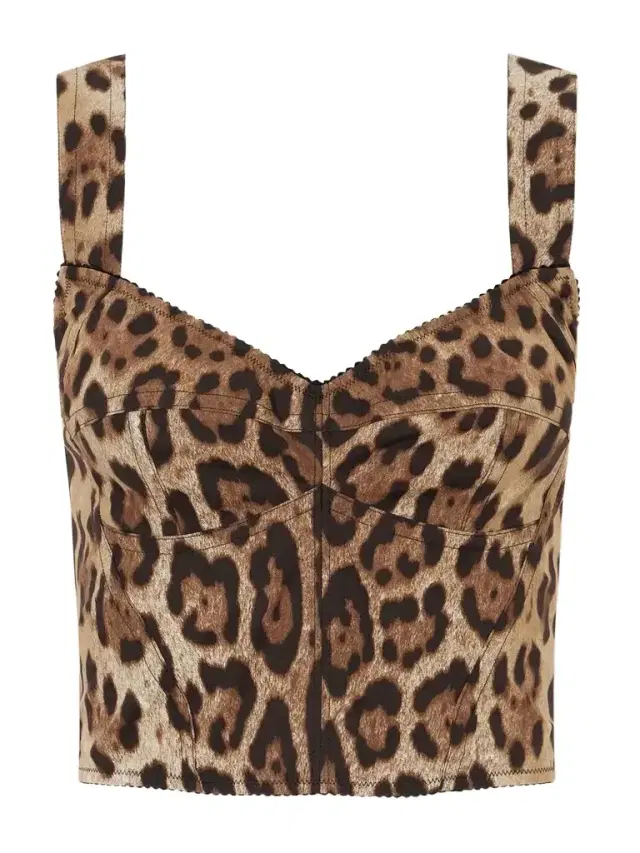 Dolce & Gabbana Cropped Leopard-print Stretch-canvas Bustier Top