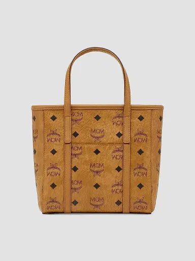 MCM Women's Mini Toni Visetos Cotton Shopper Tote Bag - Cognac | Thumbnail 4