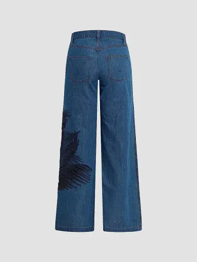 Hudson Jeans Women's Rylee Embroidered Palm Wide-Leg Jeans - La Palm - Size 32 | Thumbnail 2