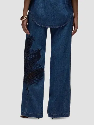Hudson Jeans Women's Rylee Embroidered Palm Wide-Leg Jeans - La Palm - Size 32 | Thumbnail 5