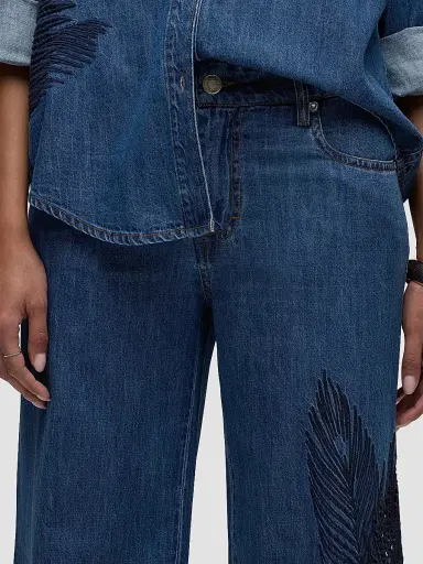 Hudson Jeans Women's Rylee Embroidered Palm Wide-Leg Jeans - La Palm - Size 32 | Thumbnail 6