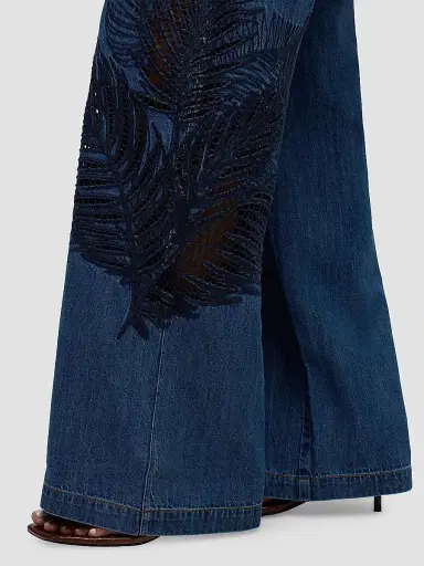Hudson Jeans Women's Rylee Embroidered Palm Wide-Leg Jeans - La Palm - Size 32 | Thumbnail 7