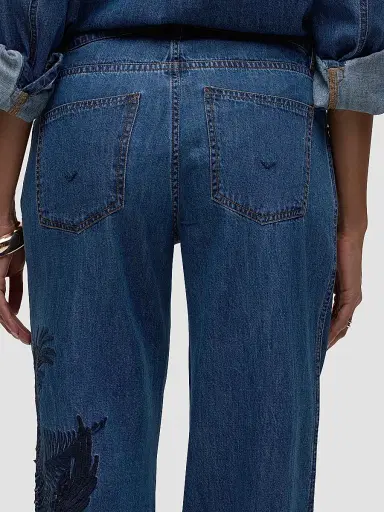 Hudson Jeans Women's Rylee Embroidered Palm Wide-Leg Jeans - La Palm - Size 32 | Thumbnail 8