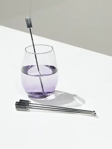 ANNA New York Striations Stainless Steel 4-Piece Drink Stirrer Set - Silver | Thumbnail 2
