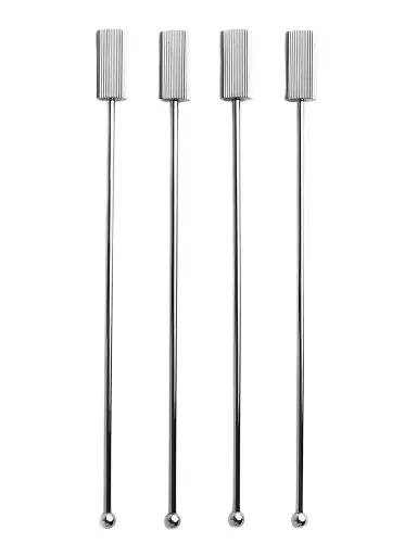 ANNA New York Striations Stainless Steel 4-Piece Drink Stirrer Set - Silver | Thumbnail 1