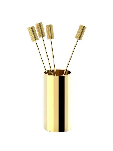 Anna New York Striations 5-Piece Goldtone Stainless Steel Cocktail Pick & Holder Set | Thumbnail 1