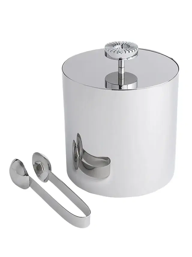 ANNA New York Striations Stainless Steel Ice Bucket & Tongs - Silver