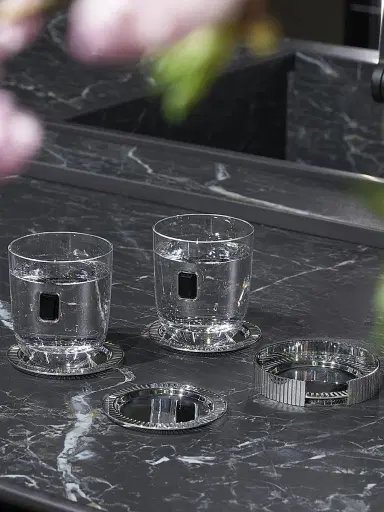 Anna New York Striations 5-Piece Stainless Steel Coaster & Holder Set | Thumbnail 4 Anna New York Striations 5-Piece Stainless Steel Coaster & Holder Set | Thumbnail 4