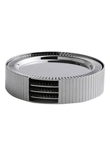 Anna New York Striations 5-Piece Stainless Steel Coaster & Holder Set | Thumbnail 1 Anna New York Striations 5-Piece Stainless Steel Coaster & Holder Set | Thumbnail 1