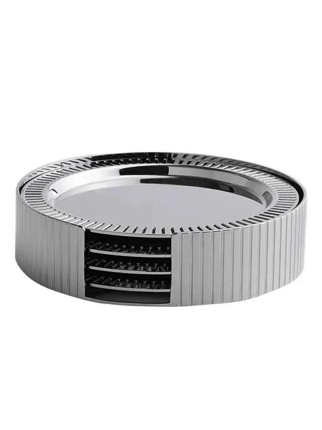 ANNA New York Striations 5-Piece Stainless Steel Coaster & Holder Set - Silver