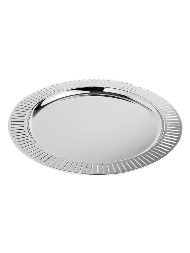 ANNA New York Striations Round Stainless Steel Serving Tray - Silver