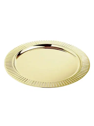 Anna New York Striations Goldtone Stainless Steel Round Serving Tray | Thumbnail 1 Anna New York Striations Goldtone Stainless Steel Round Serving Tray | Thumbnail 1
