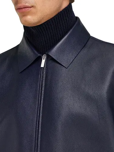 Ferragamo Men's Deerskin Leather Bomber Jacket | Thumbnail 5 Ferragamo Men's Deerskin Leather Bomber Jacket | Thumbnail 5