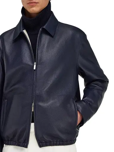 Ferragamo Men's Deerskin Leather Bomber Jacket | Thumbnail 8 Ferragamo Men's Deerskin Leather Bomber Jacket | Thumbnail 8