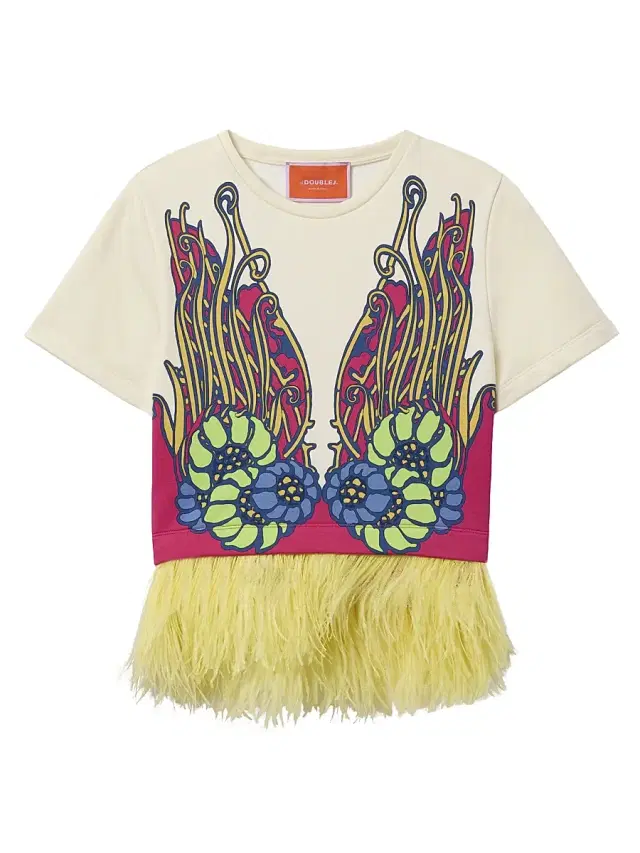 La DoubleJ Women's La Scala Tee with Feathers - Lemuria Placee Pink