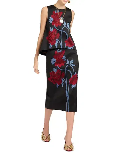 La DoubleJ Women's Pencil Skirt - Peonies Jacquard Blue - Size Small | Thumbnail 3 La DoubleJ Women's Pencil Skirt - Peonies Jacquard Blue - Size Small | Thumbnail 3